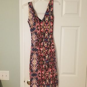 Bright multicolored v neck bodycon dress